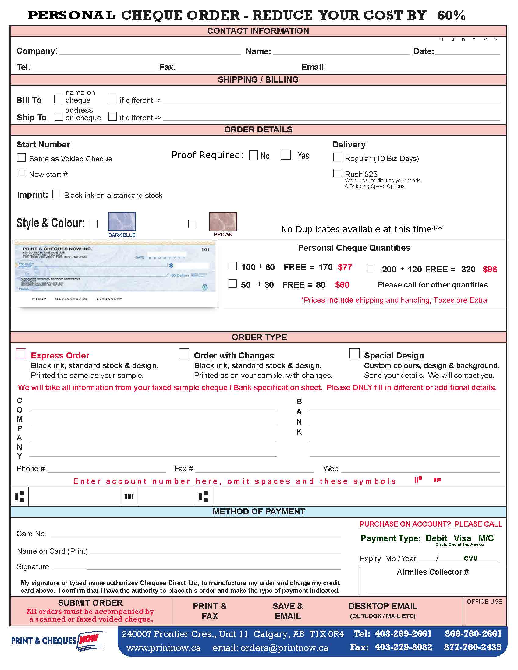 Save Up To 50 By Ordering Cheques Online, Email or Fax Print and