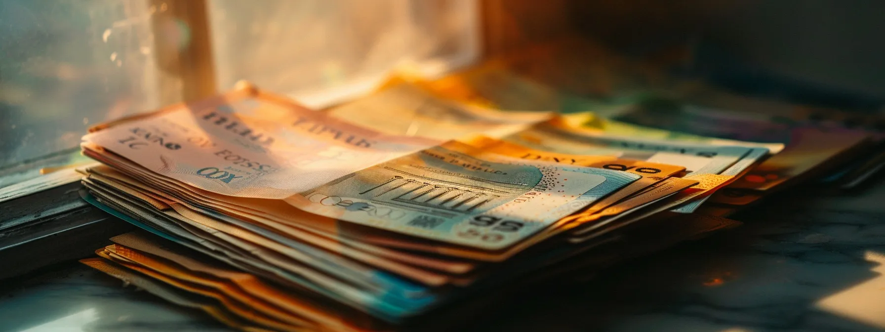 a stack of elegantly arranged business and personal cheques, illuminated by soft, natural light, showcases the intricate designs and vibrant colors while emphasizing the theme of financial reliability amidst potential delays.