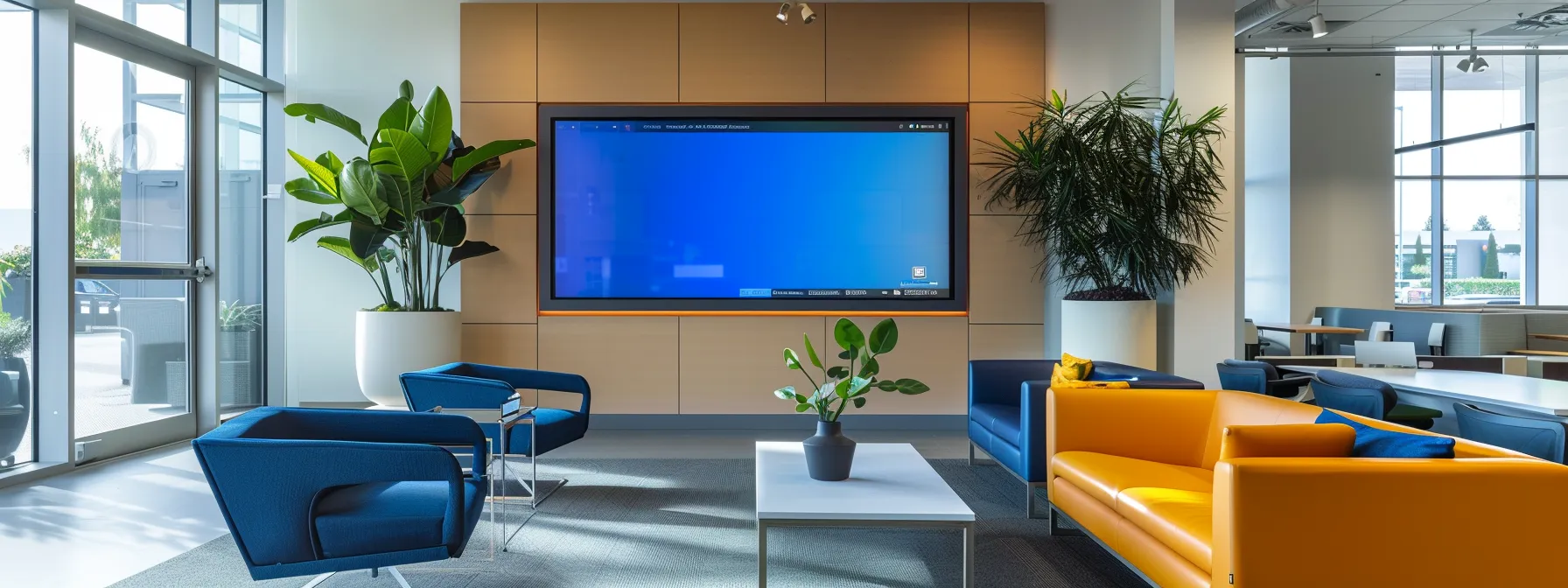 a vibrant, modern office space showcases a sleek digital screen displaying a streamlined electronic cheque payment process, highlighting efficiency and innovation in contemporary financial practices.