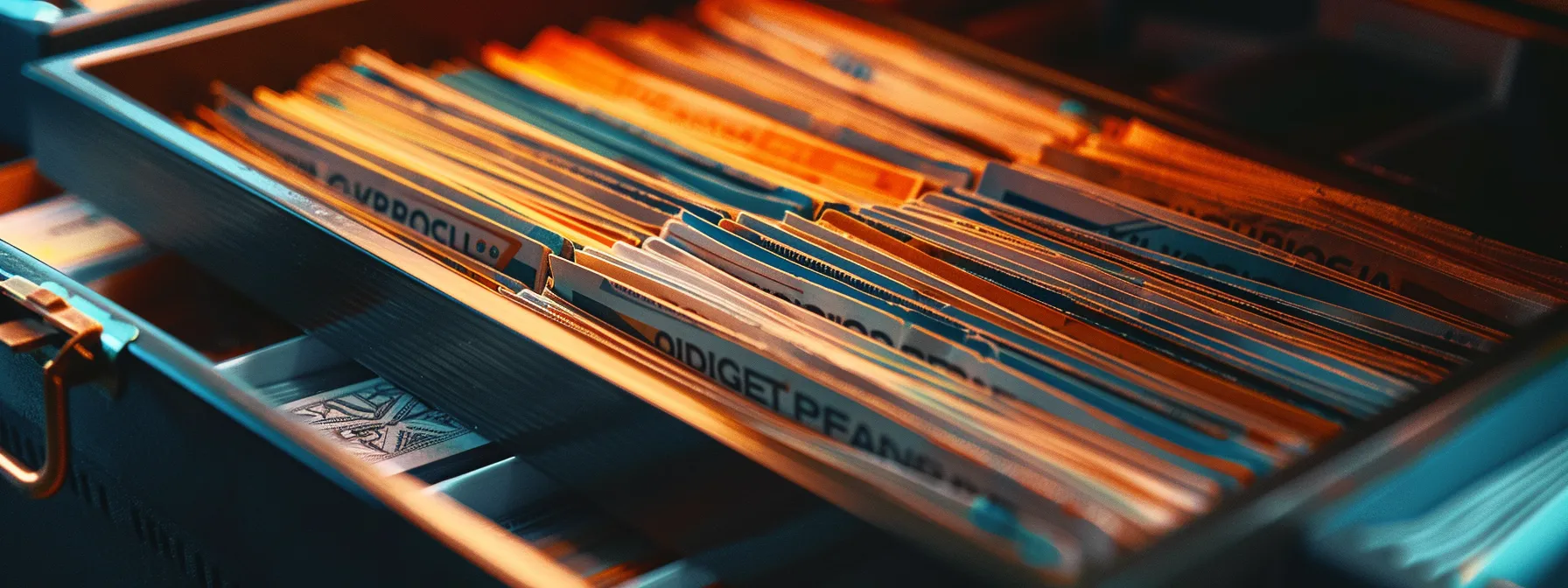 a visually arresting close-up of a secure storage box filled with meticulously organized, glossy business and personal cheques, featuring intricate watermarks and microprinting that glimmer under soft, focused lighting, symbolizing the importance of cheque printing security and financial integrity.