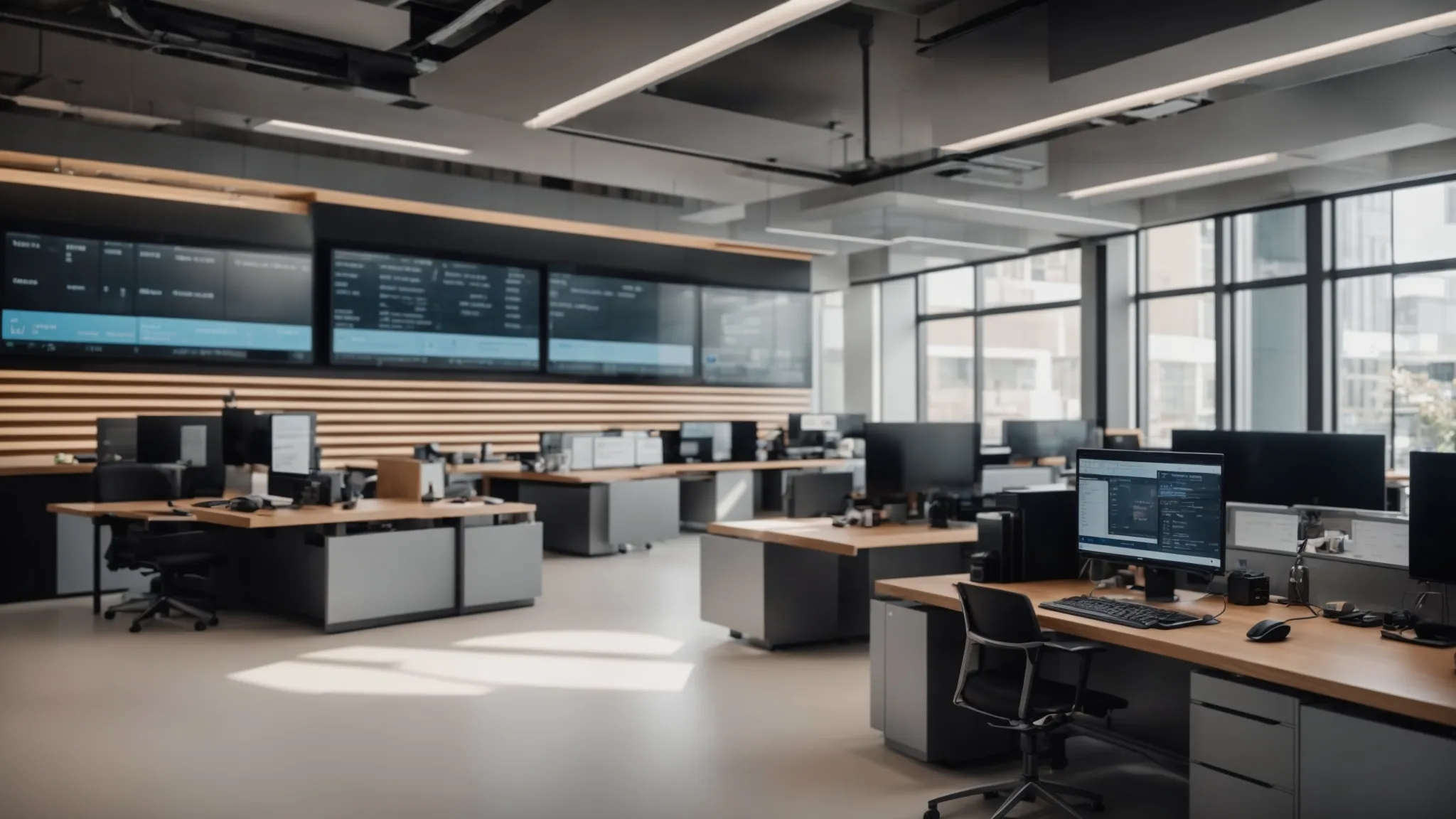 a sleek, modern office workspace showcases an advanced digital document management system on a vibrant screen, illustrating the seamless integration of cheque ordering and payment processing in a streamlined, efficient environment.