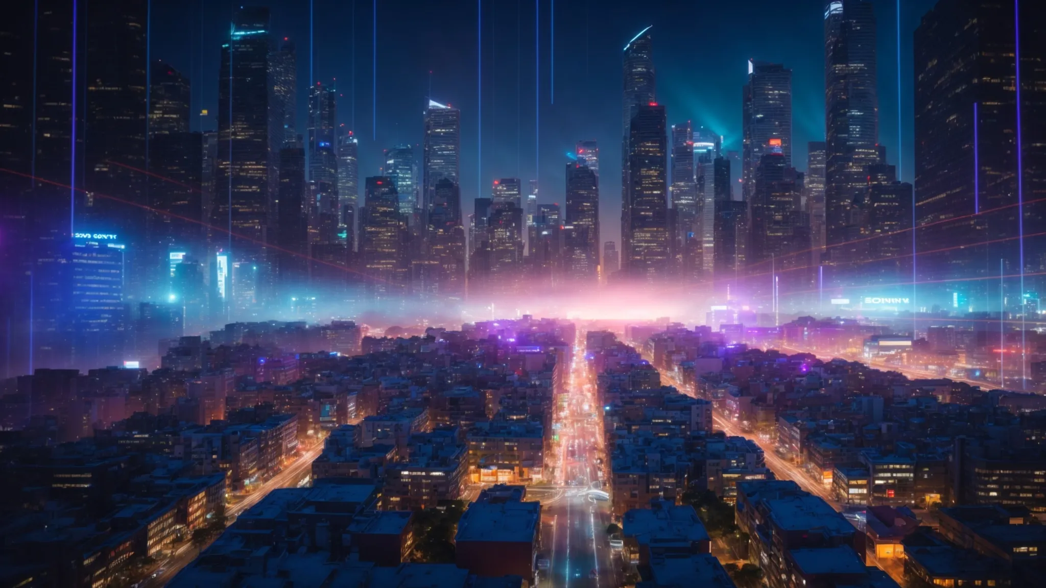 a vibrant, futuristic city skyline at dusk, illuminated by dynamic digital displays, symbolizes the evolution of electronic cheque payments through sleek, modern architecture and flowing data streams.