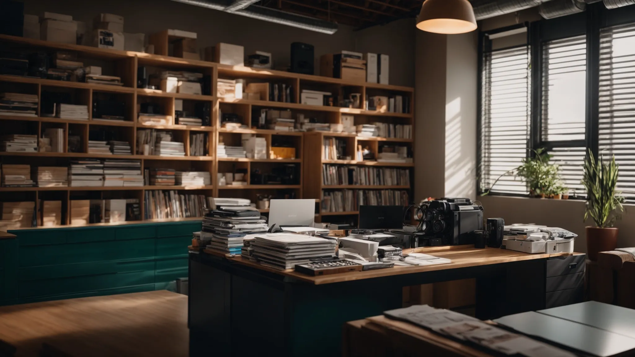 a vibrant, organized workspace showcases a collection of neatly arranged business and personal cheques, illuminated by soft, natural light, emphasizing the theme of evaluating printing costs with a sense of clarity and professionalism.