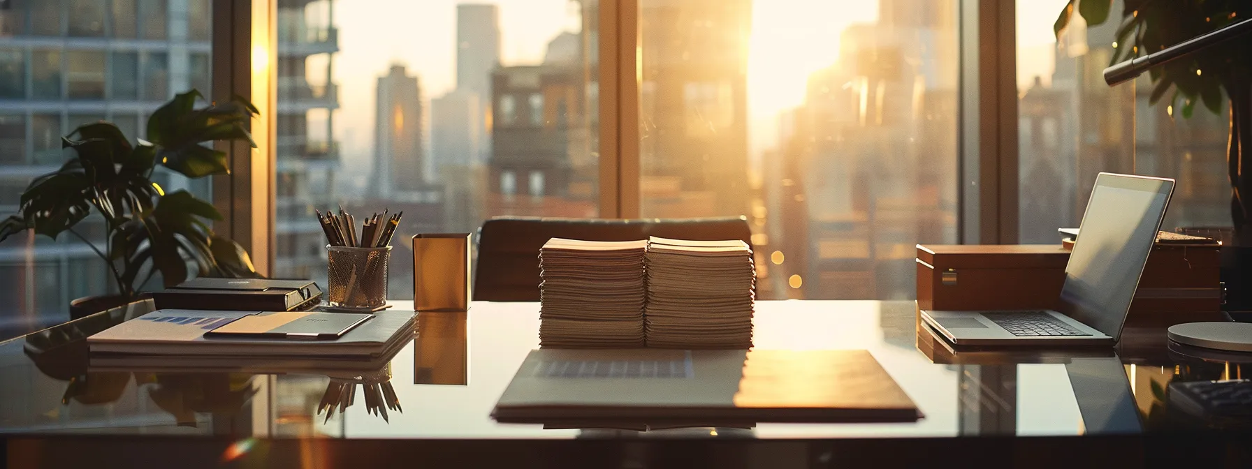 a sleek, polished office desk adorned with an organized stack of business cheques, illuminated by soft, natural light streaming through a nearby window, symbolizing effective financial management and regulatory compliance.