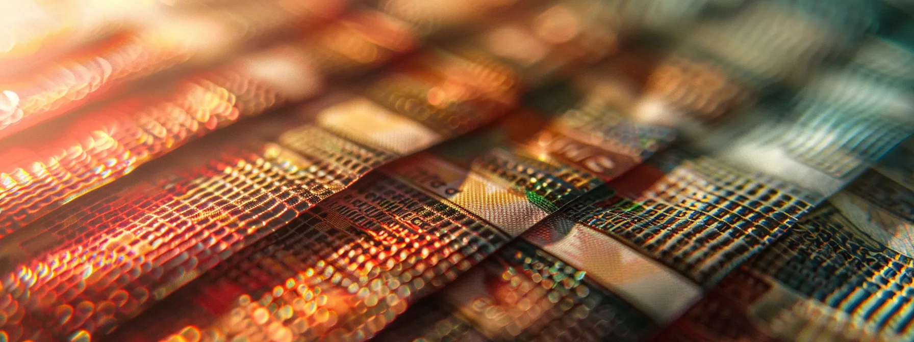 a vibrant close-up of a neatly stacked array of variously styled cheques, showcasing intricate designs and textures against a soft-focus background that emphasizes financial trust and personal transactions.