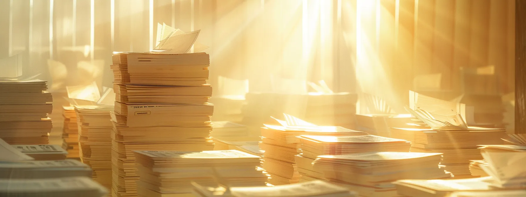 a visually striking composition of elegantly stacked business and personal cheques surrounded by a soft, diffused light, evoking a sense of financial security and professionalism.