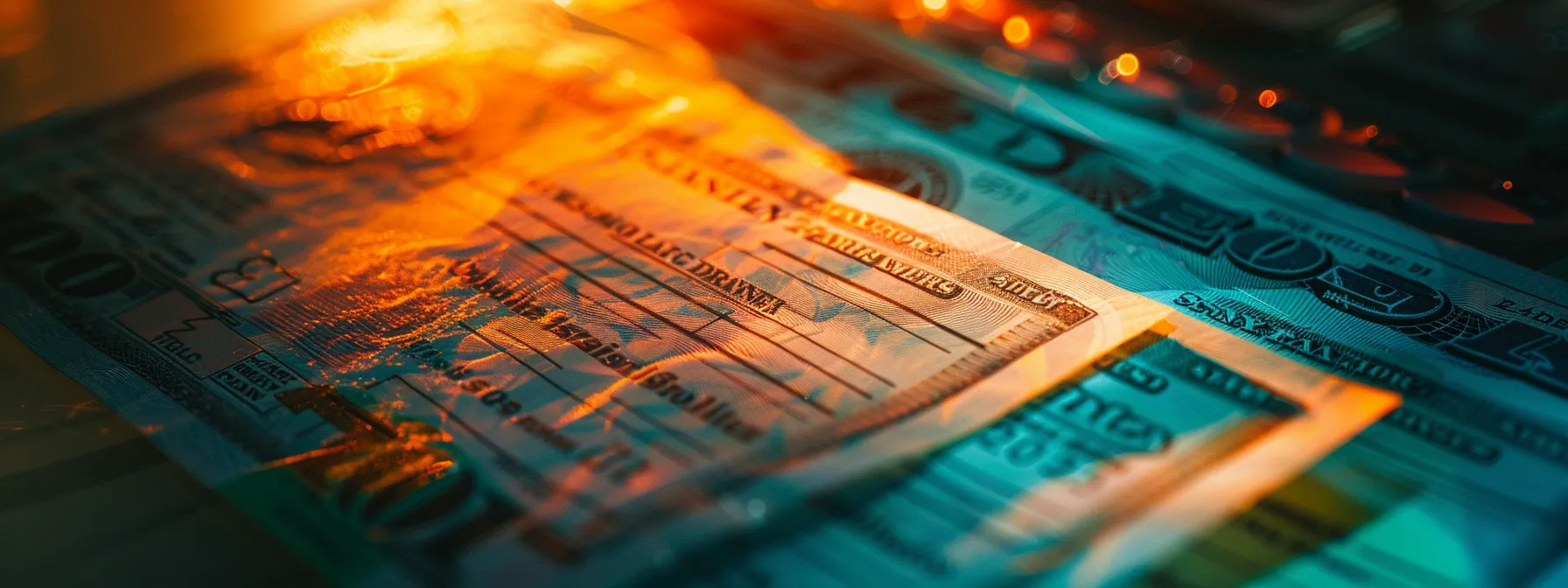 a visually striking composition juxtaposing a vibrant personal cheque against a textured commercial cheque, highlighting their contrasting designs and security features under soft, diffused lighting.