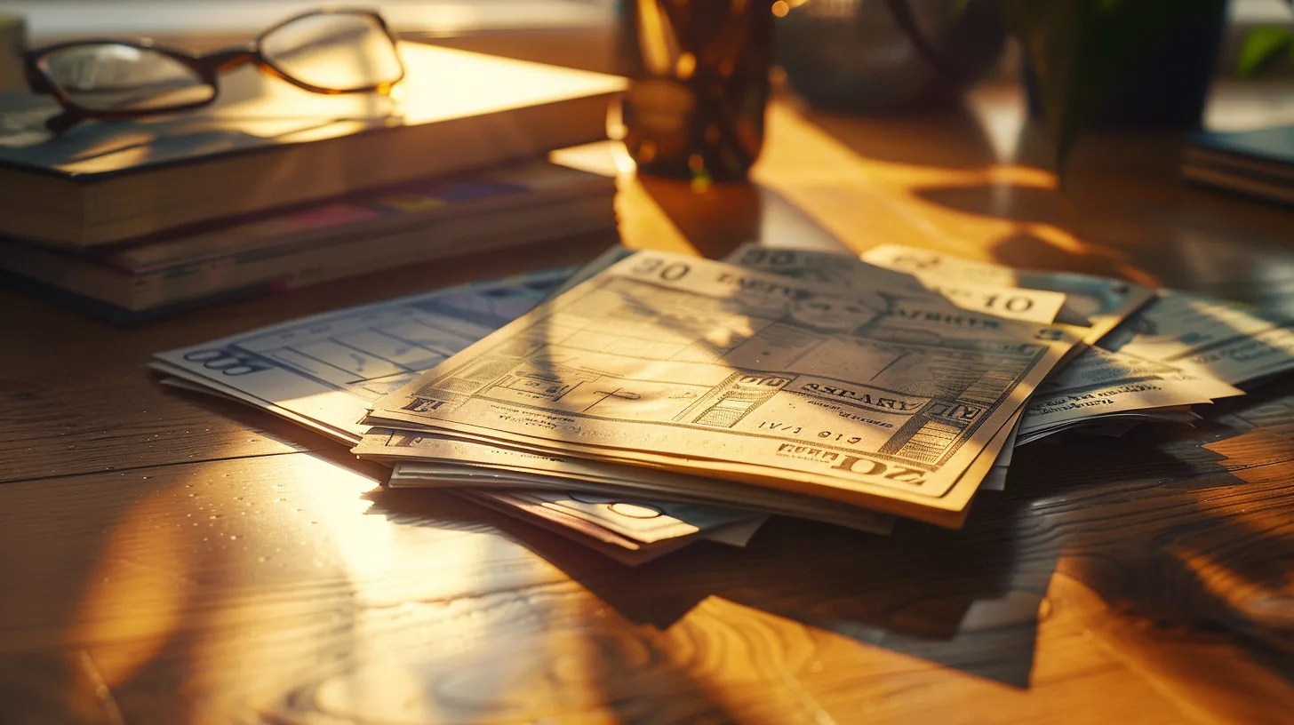 a visually striking composition of vibrant personal and business cheques elegantly arranged on a polished wooden desk, with soft natural light casting gentle shadows, creating a sophisticated and inviting atmosphere.