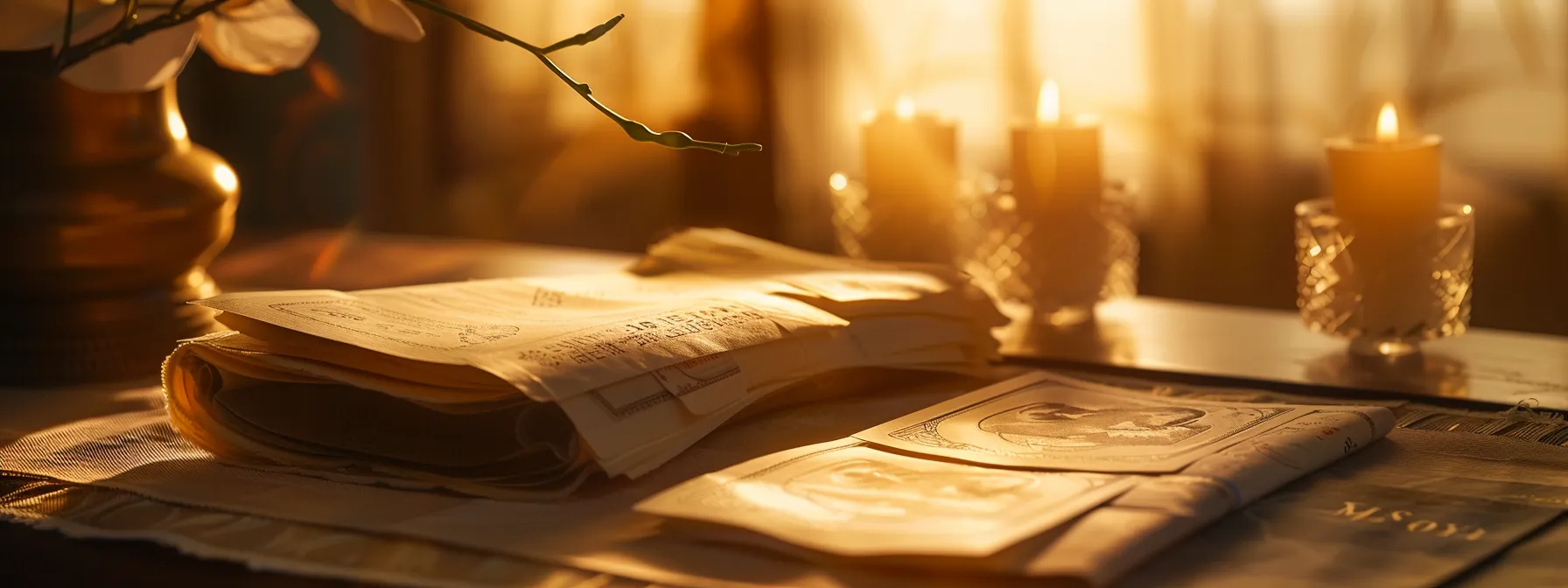 an elegant arrangement of pristine business and personal cheques, showcasing their intricate designs and textures against a soft, velvety backdrop, illuminated by warm, diffused lighting for a sophisticated ambiance.
