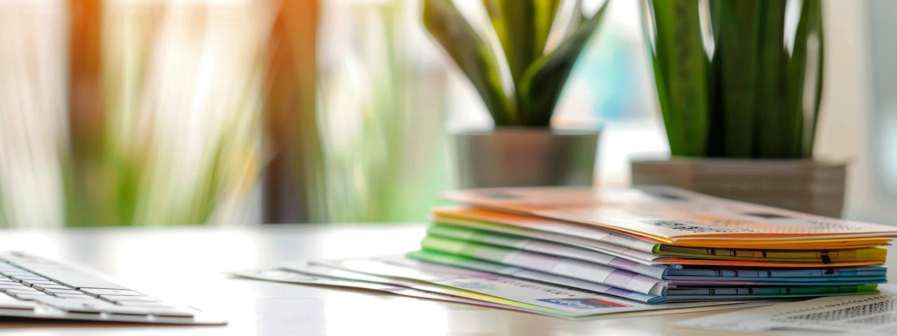 an elegantly arranged scene showcases a vibrant stack of personal and commercial cheques, highlighting their distinct designs and colors against a soft-focus, professional workspace backdrop, emphasizing the contrast between individual and business finance management.