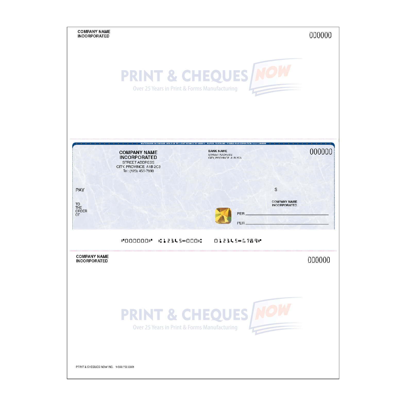 QuickBooks laser cheque detail — MICR line, security features