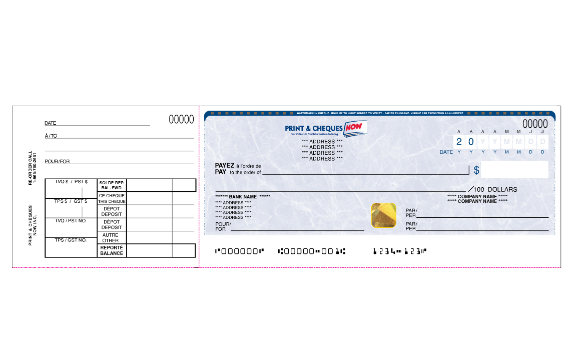 order 1 per page manual cheques