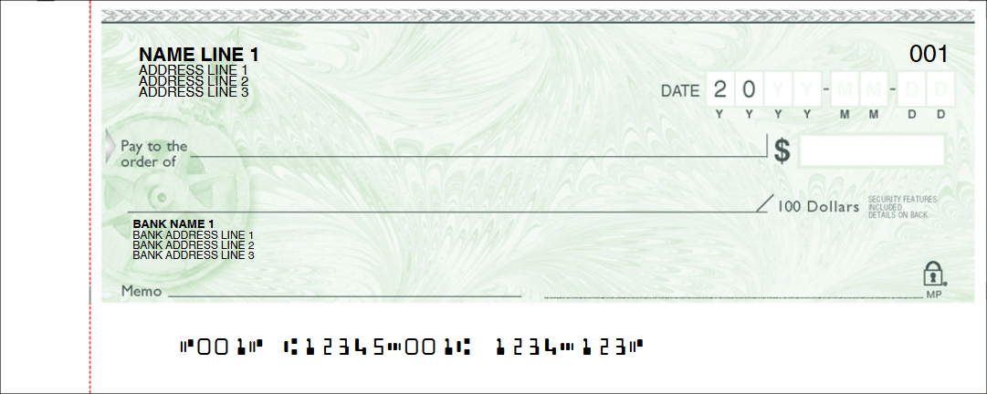 Duplicate Personal Cheque — Green design, CPA 2006 compliant, Print and Cheques Now