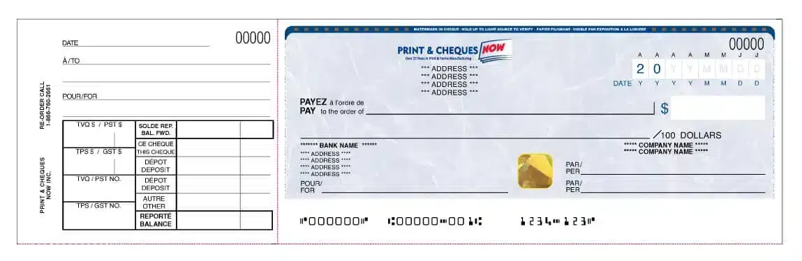 One-per-page manual business cheque — CPA 2006 compliant, hologram foil