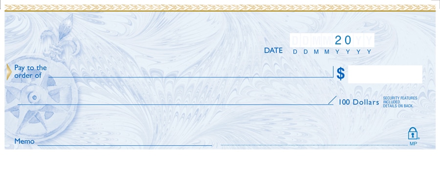 Blue personal cheque design — CPA 2006 compliant, Print and Cheques Now